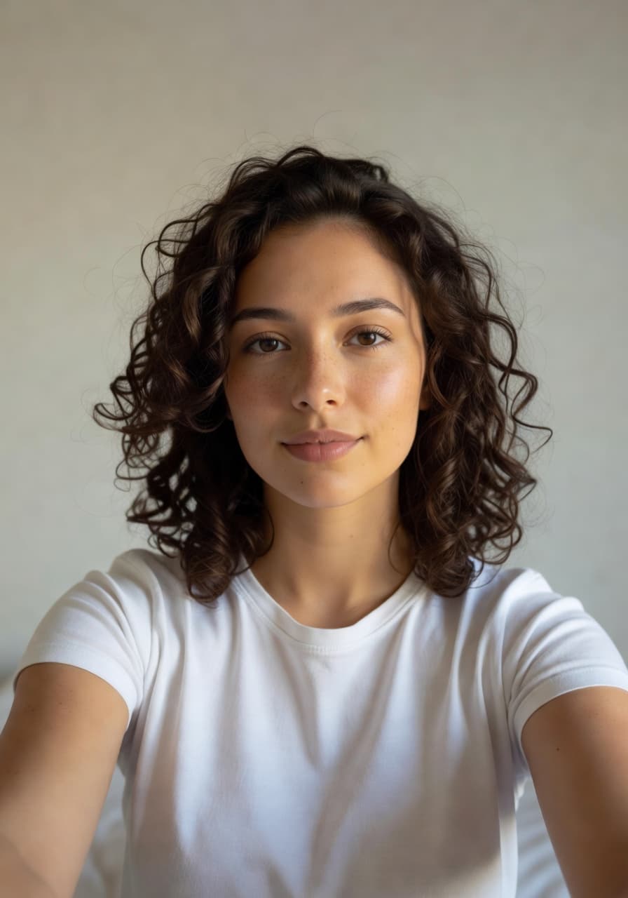 Casual smartphone selfie before SelfAI AI photo studio transformation